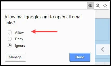 Allow mail.google.com to open all email links? message window